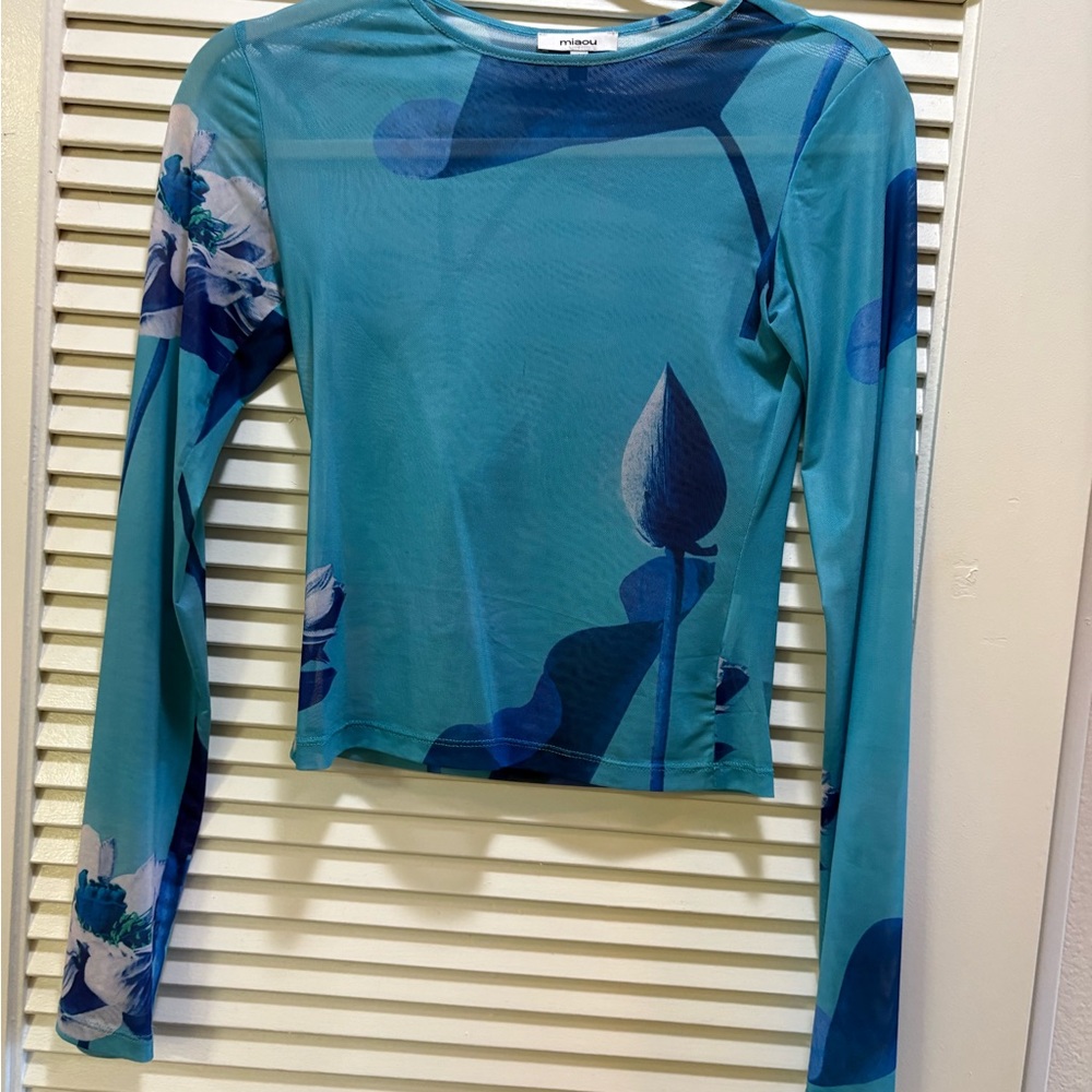 Miaou Teal Floral Long Sleeve Top